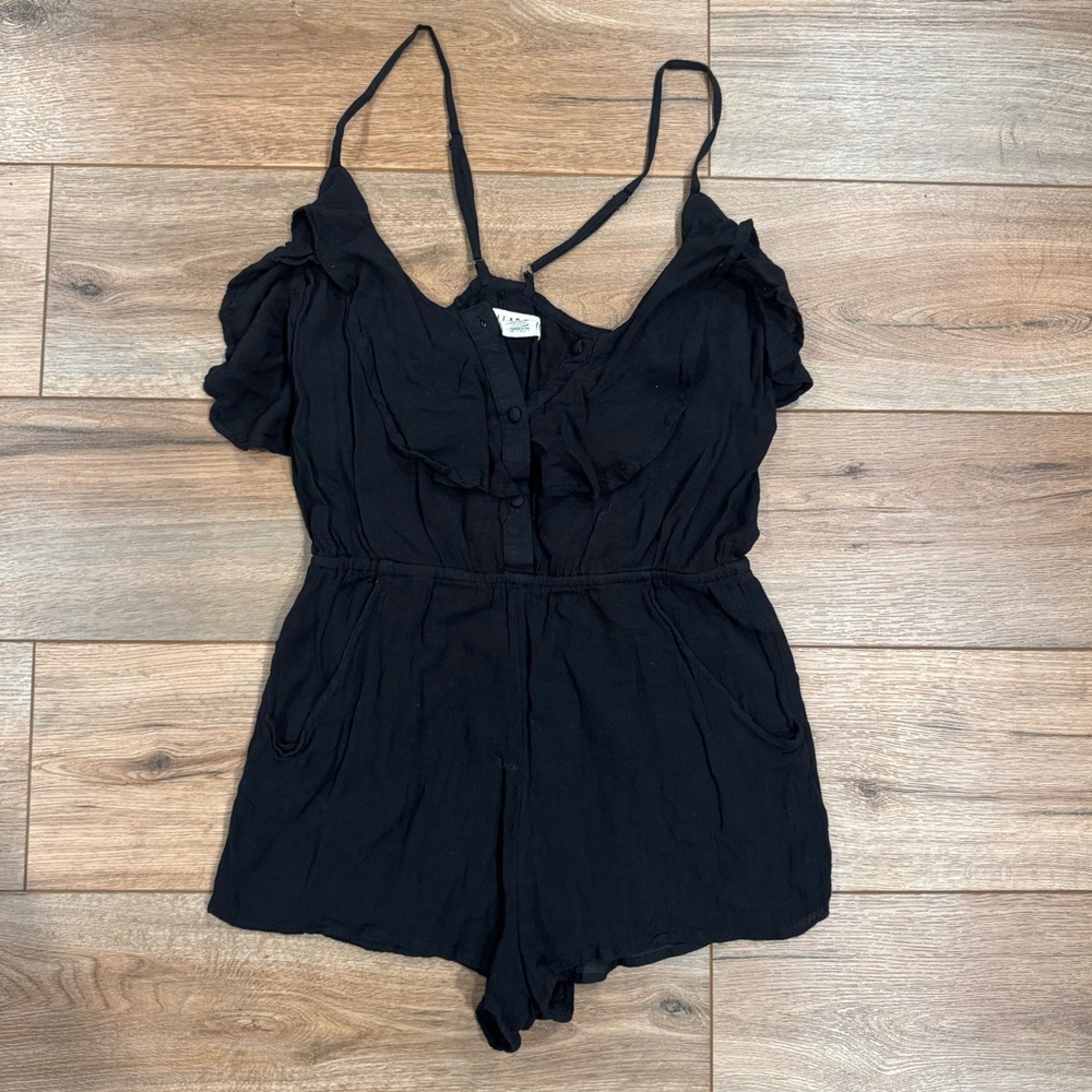 BILLABONG Beachy Black Light-weight Frilly Loose Fit Romper | Size Small